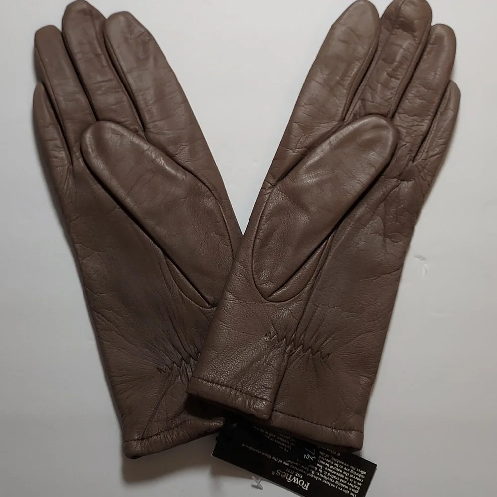 Fownes Leather Gloves Taupe Brown Size 7.5